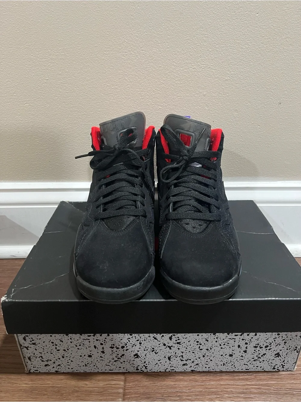 Kids Jordan Sneakers Black with Red and Purple Accents